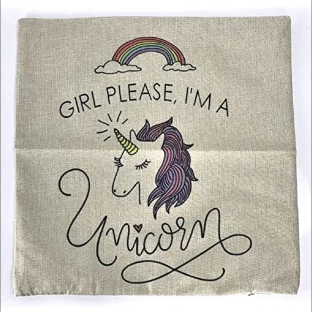 Unicorn Theme Decorative Pillow Cover “Girl Please, I’m A Unicorn” Cover Only
